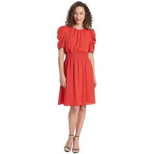 NWT London Times Women's Pleated Ruched Sleeve Dress Red Size 2